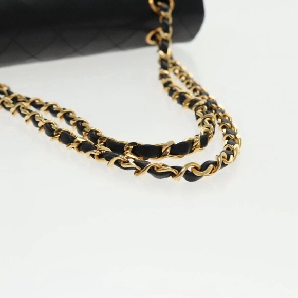 CHANEL Matelasse Chain Hand Bag Lamb Skin Black Gold CC Auth 95715AV - Picture 8 of 16
